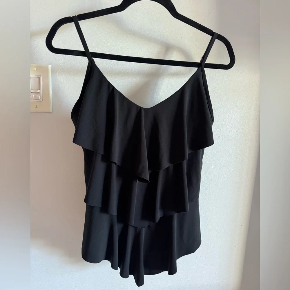 Magicsuit Tiered Ruffled Angled Tankini Swim Top Black Stretch Compression sz 12 - Picture 3 of 10